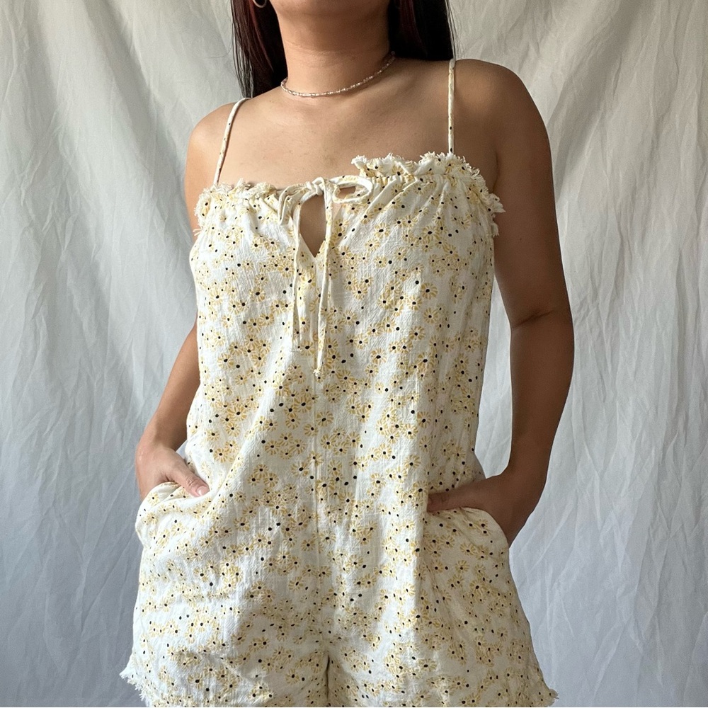 Yellow Floral Spaghetti Strap Romper